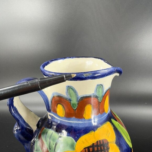 Mexico Art Pottery Talavera Pitcher Carafe Multicolor Frutal Decor Hand Made VTG - Picture 7 of 16